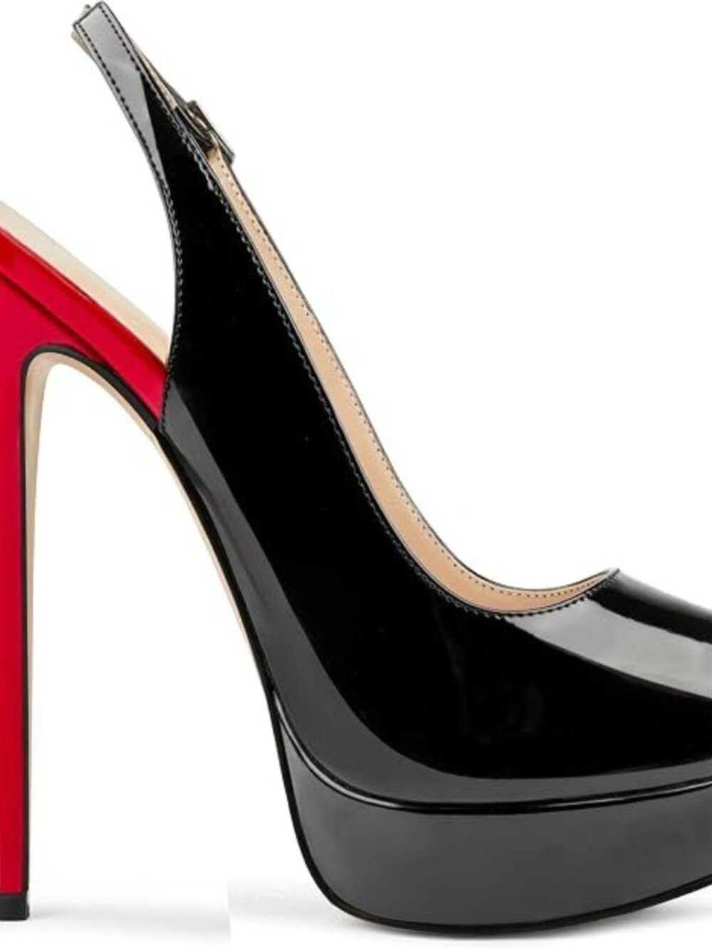Black Red Platform Heels Stiletto Slingback Shoes - Picture 4 of 6